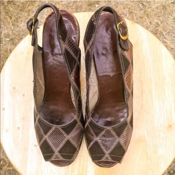 Rare Vintage 1940s Harlequin Peep Toe Heels 🐍 - Picture 3 of 7